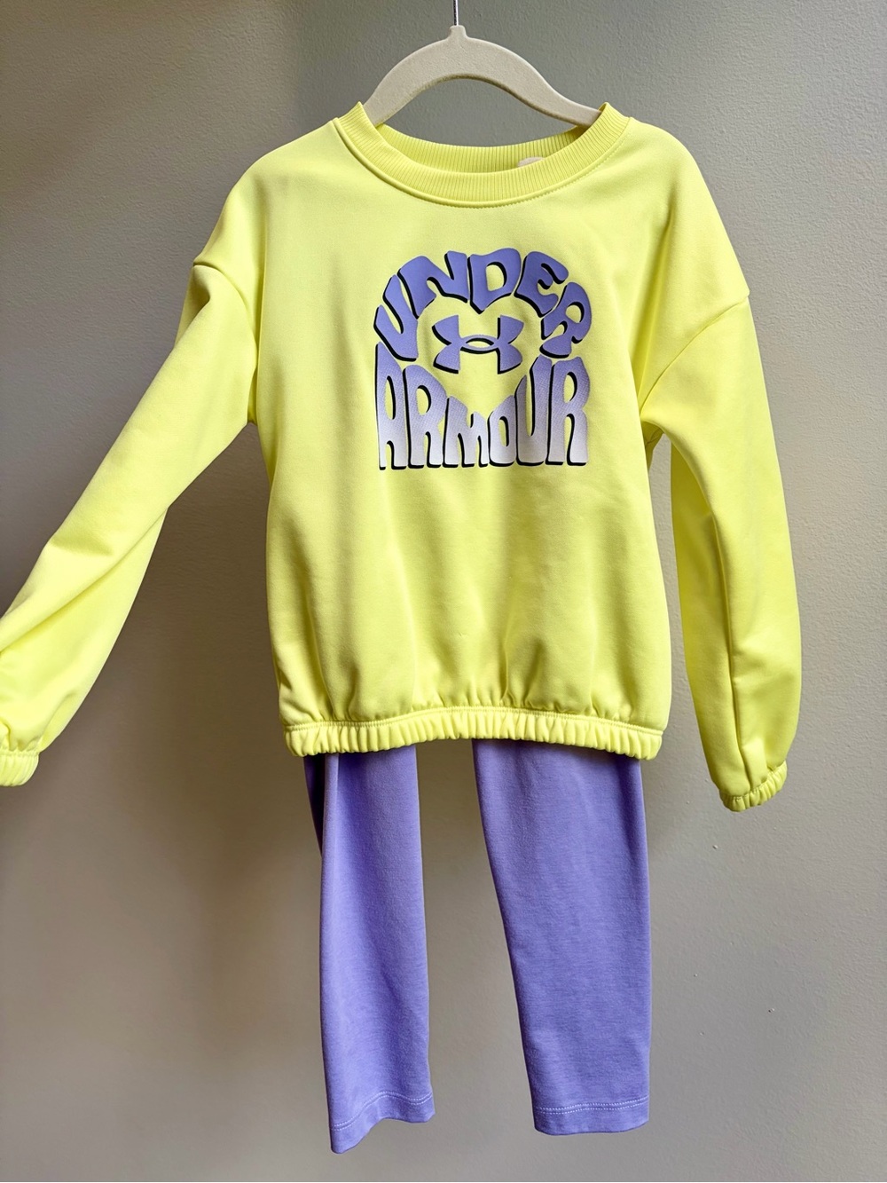 Under Armour Kids Yellow Pullover with Purple Logo & Purple Leggings Set
